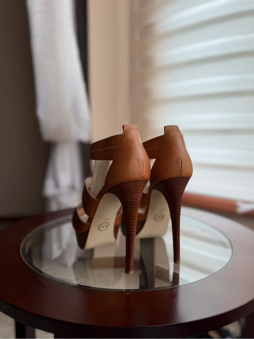 Michael Kors Brown Leather Strappy Platform Heels with Front Zip Detail